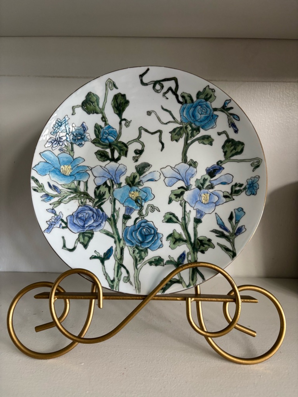 Vintage Andrea by Sadek porcelain round blue floral decorative plate